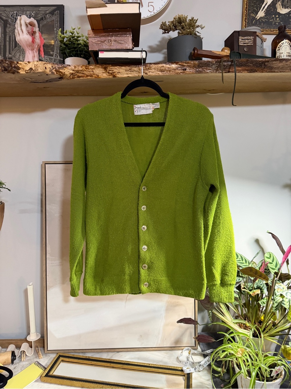 Vintage Westwood Olive Green Button-Front Knit Virgin Orlon Cardigan